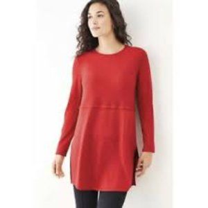 J.Jill Grace Tunic Wool Sweater Holiday Cherry Red Empire Waist Crew Neckline La